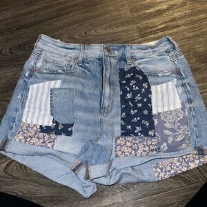 American Eagle Outfitters Blue Jean Shorts with Patchwork Design